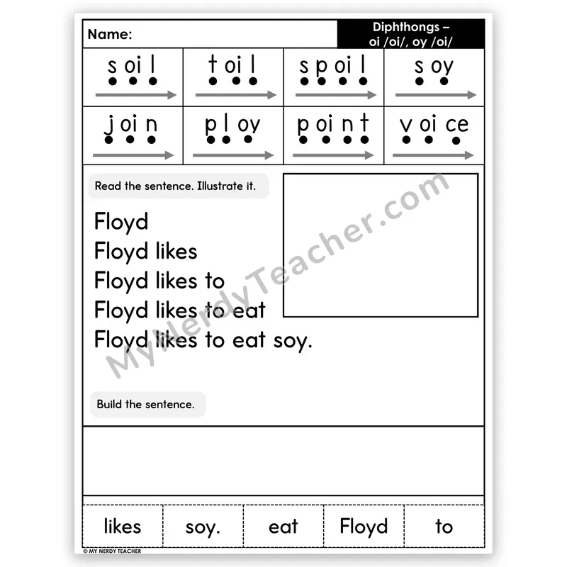 Diphthongs OI and OY Sentence Pyramid — Decodable Fluency Worksheet (Set 3)