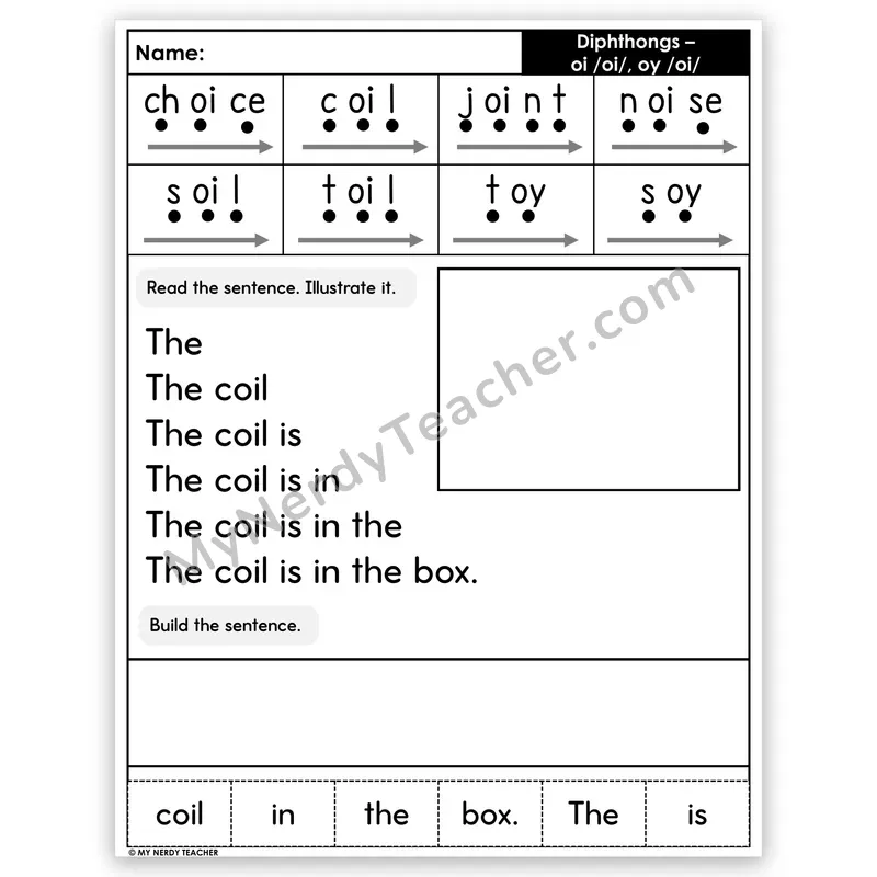 Diphthongs OI and OY Sentence Pyramid — Decodable Fluency Worksheet (Set 5)