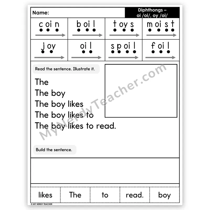 Diphthongs OI and OY Sentence Pyramid — Decodable Fluency Worksheet (Set 4)