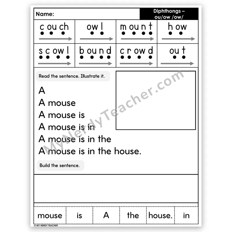 Diphthongs OU and OW Sentence Pyramid — Decodable Fluency Worksheet (Set 5)