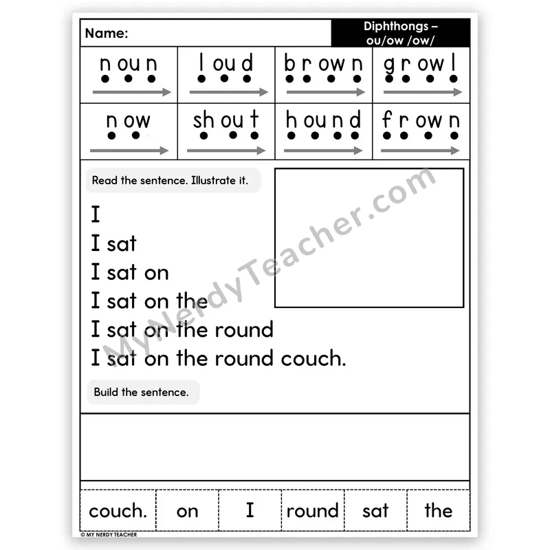Diphthongs OU and OW Sentence Pyramid — Decodable Fluency Worksheet (Set 3)