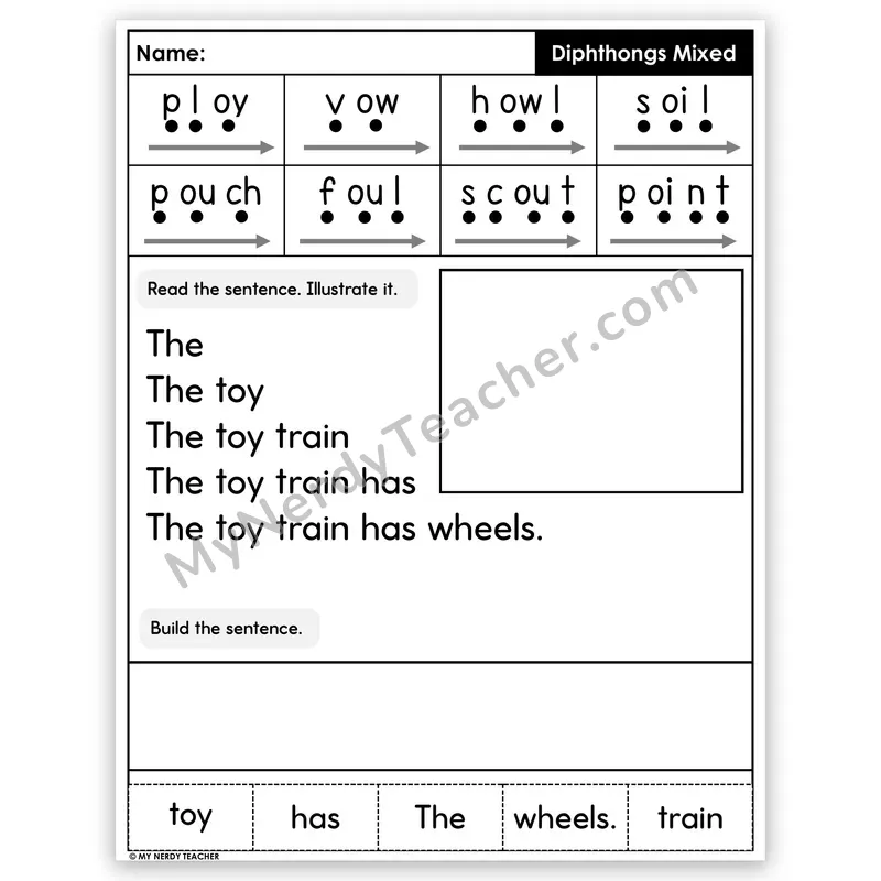 Mixed Diphthongs Sentence Pyramid — Decodable Fluency Worksheet (Set 1)