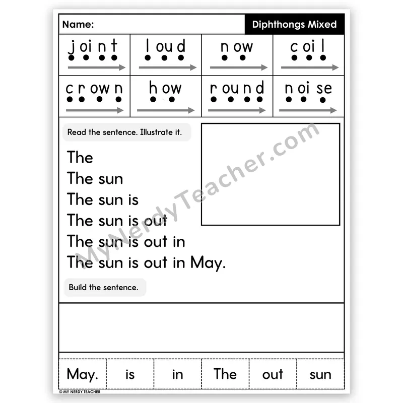 Mixed Diphthongs Sentence Pyramid — Decodable Fluency Worksheet (Set 4)