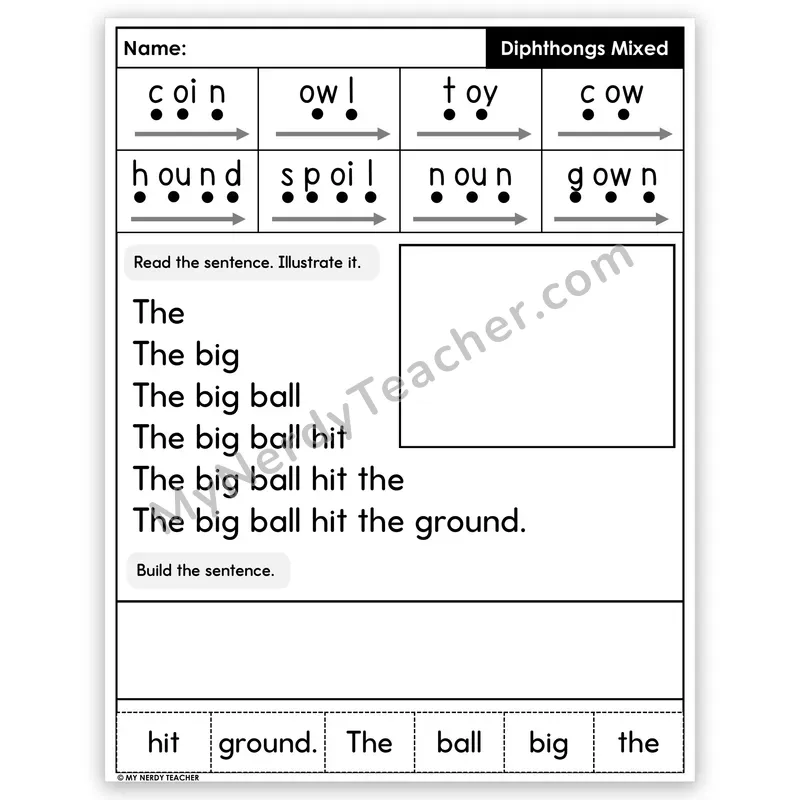 Mixed Diphthongs Sentence Pyramid — Decodable Fluency Worksheet (Set 2)