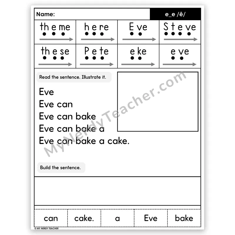 Silent E e_e (Long E) Sentence Pyramid — Decodable Fluency Worksheet (Set 3)