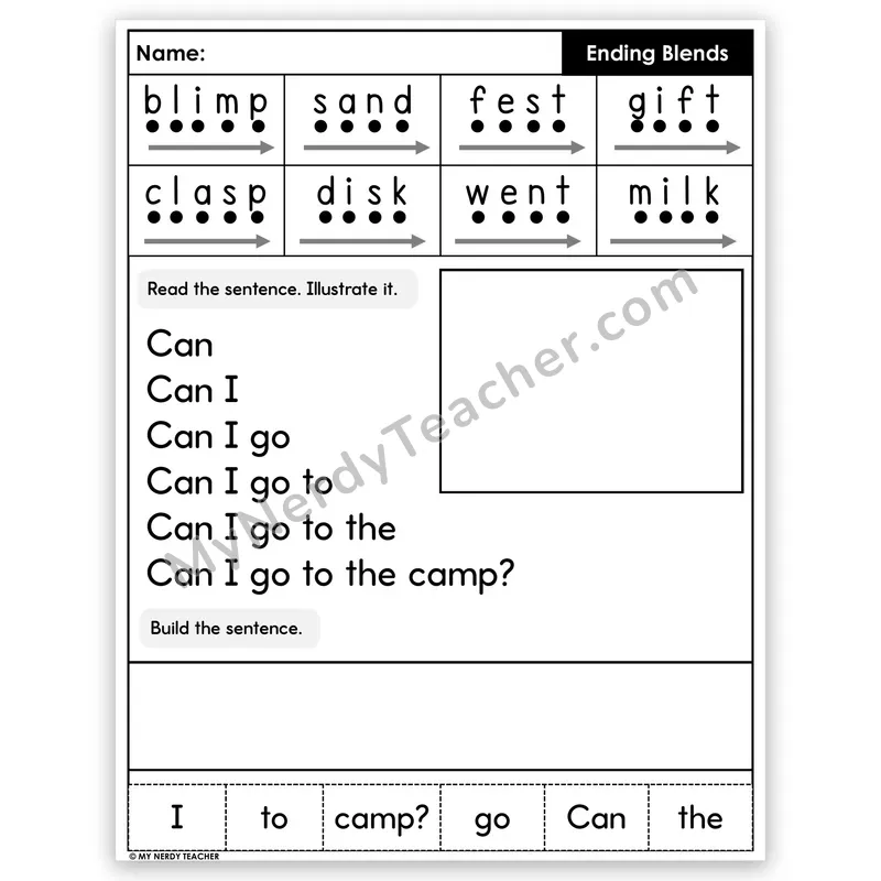 Ending Blends Sentence Pyramid — Decodable Fluency Worksheet (Set 5)