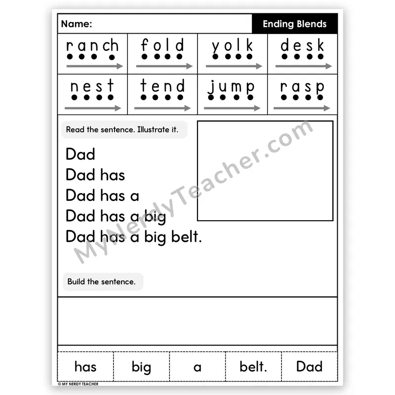 Ending Blends Sentence Pyramid — Decodable Fluency Worksheet (Set 3)