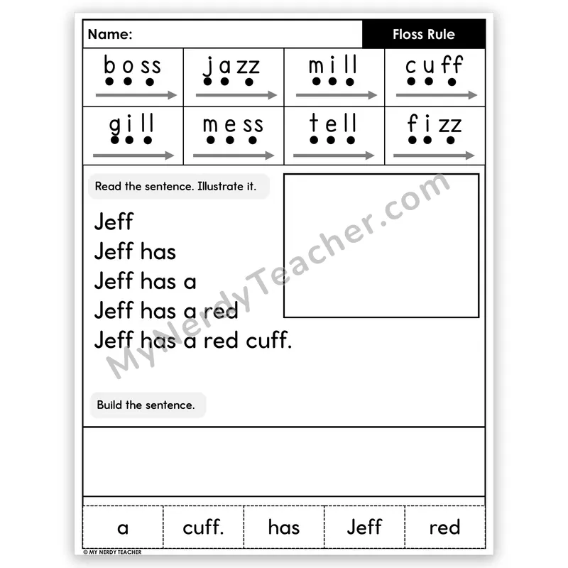 Floss Rule (ff, ll, ss, zz) Sentence Pyramid — Decodable Fluency Worksheet (Set 5)