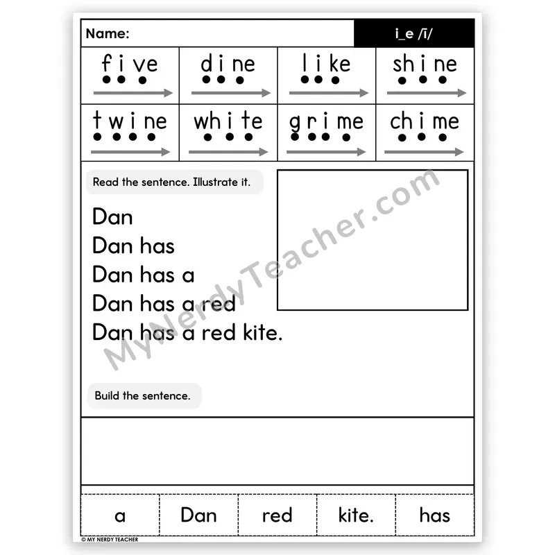 Silent E i_e (Long I) Sentence Pyramid — Decodable Fluency Worksheet (Set 5)