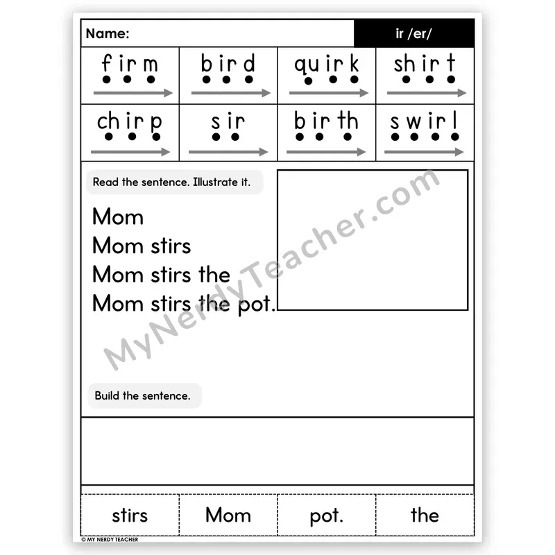 R-Controlled IR Sentence Pyramid — Decodable Fluency Worksheet (Set 4)