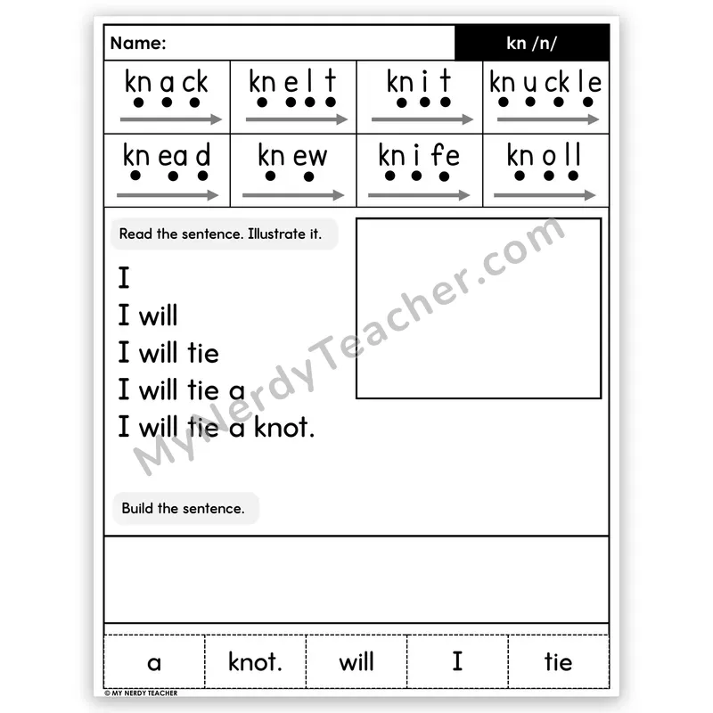 Silent Letters KN Sentence Pyramid — Decodable Fluency Worksheet (Set 3)