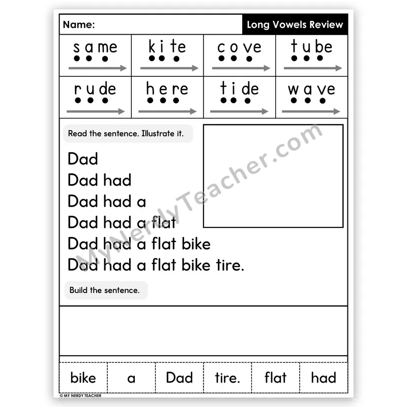 Long Vowels (Silent E) Review Sentence Pyramid — Decodable Fluency Worksheet (Set 2)