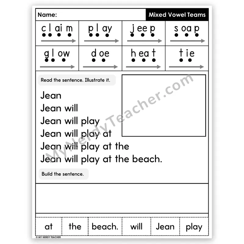 Mixed Vowel Teams Sentence Pyramid — Decodable Fluency Worksheet (Set 1)