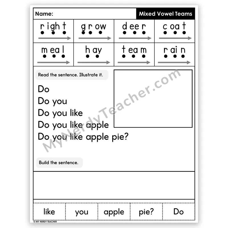 Mixed Vowel Teams Sentence Pyramid — Decodable Fluency Worksheet (Set 2)