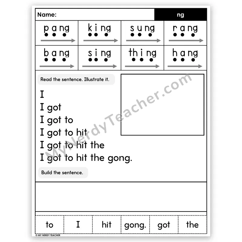 NG Digraph Sentence Pyramid — Decodable Fluency Worksheet (Set 2)