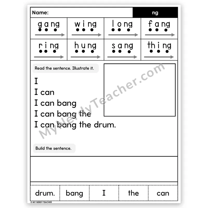 NG Digraph Sentence Pyramid — Decodable Fluency Worksheet (Set 5)