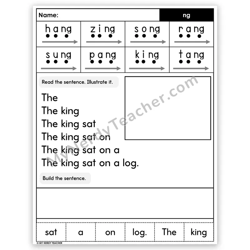 NG Digraph Sentence Pyramid — Decodable Fluency Worksheet (Set 4)