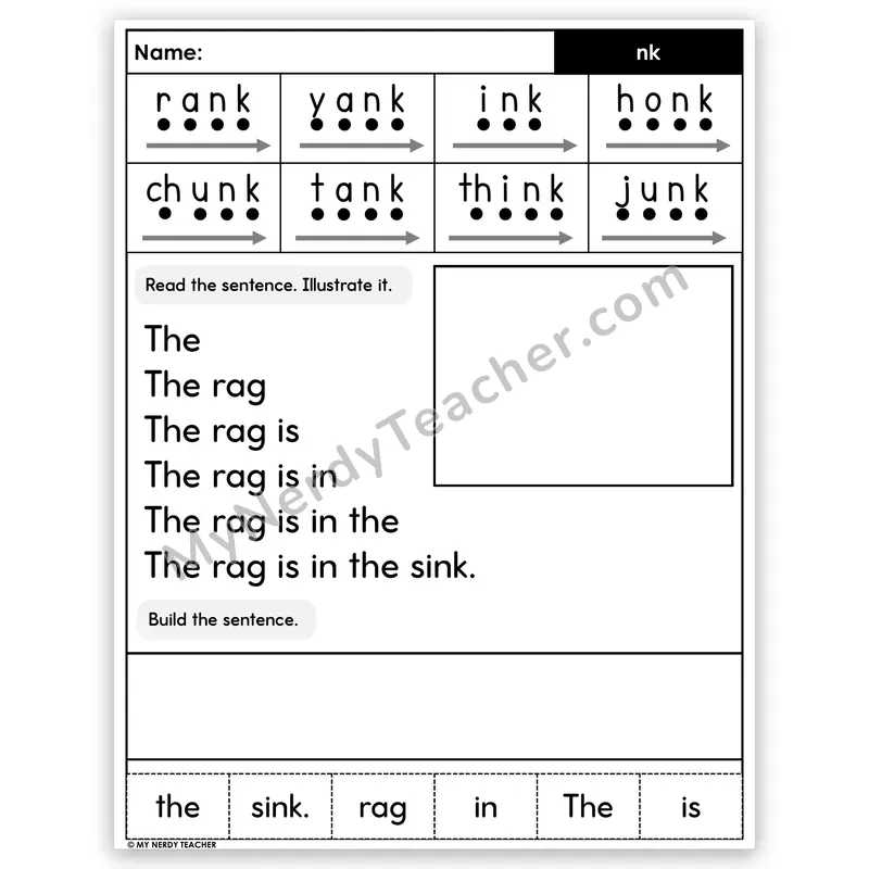 NK Digraph Sentence Pyramid — Decodable Fluency Worksheet (Set 1)