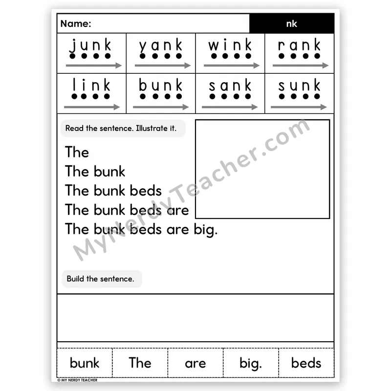 NK Digraph Sentence Pyramid — Decodable Fluency Worksheet (Set 4)