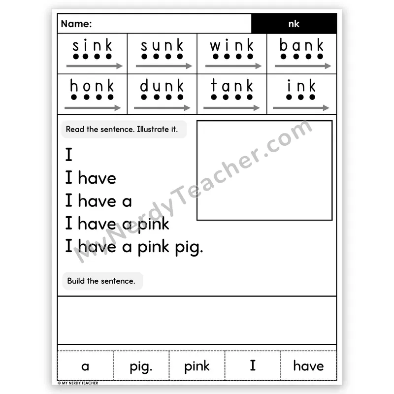 NK Digraph Sentence Pyramid — Decodable Fluency Worksheet (Set 3)