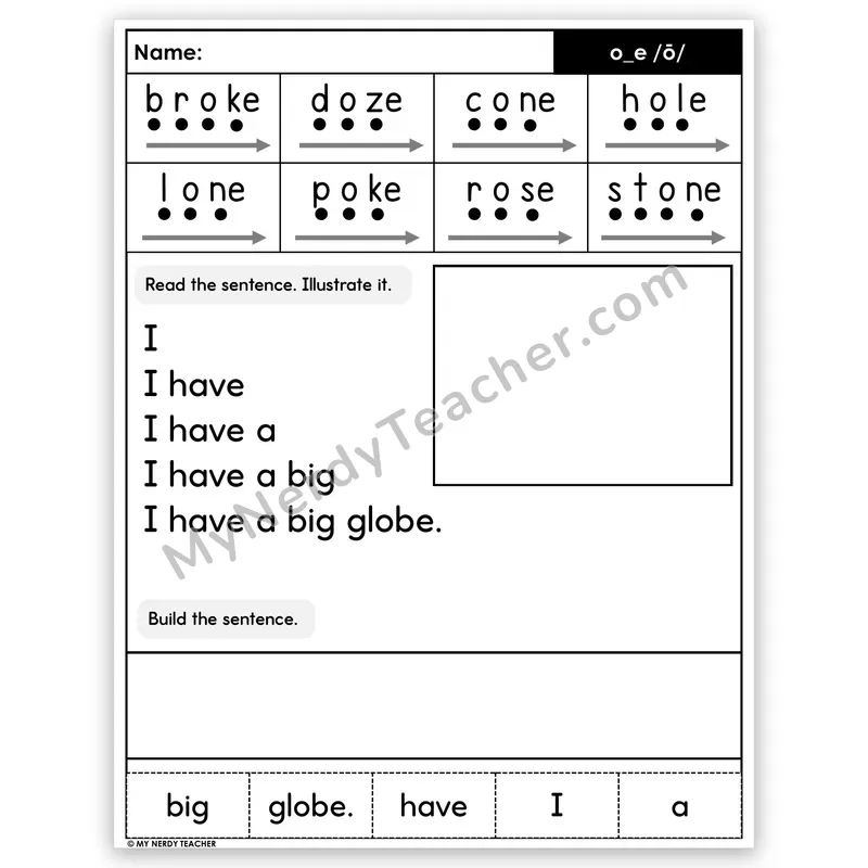 Silent E o_e (Long O) Sentence Pyramid — Decodable Fluency Worksheet (Set 1)