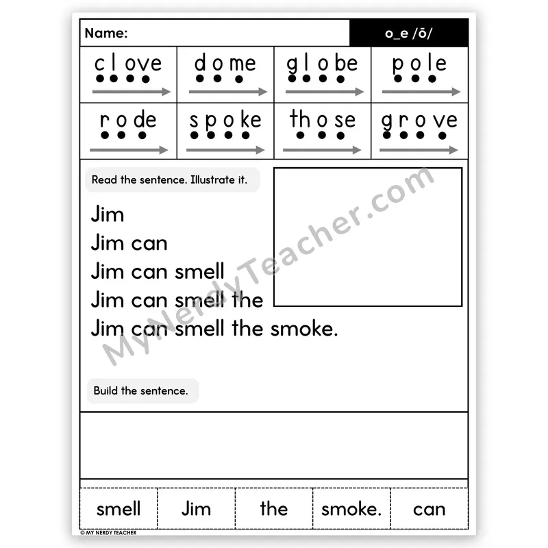 Silent E o_e (Long O) Sentence Pyramid — Decodable Fluency Worksheet (Set 4)