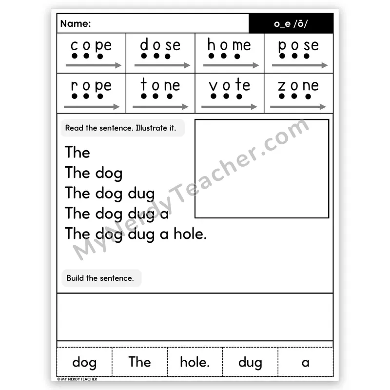 Silent E o_e (Long O) Sentence Pyramid — Decodable Fluency Worksheet (Set 5)