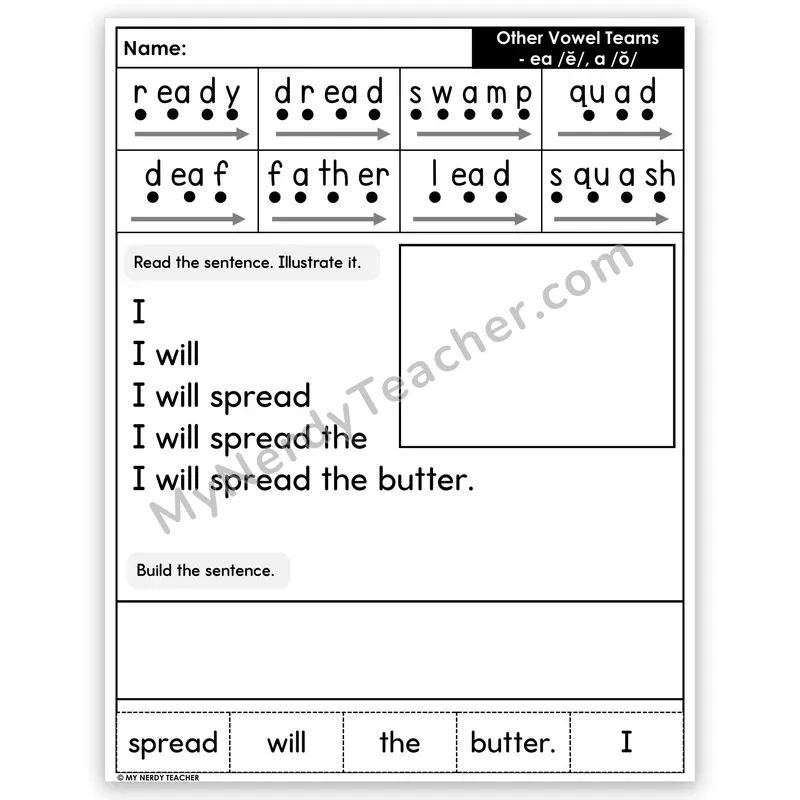 Vowel Teams EA and A (Short Sounds) Sentence Pyramid — Decodable Fluency Worksheet (Set 1)