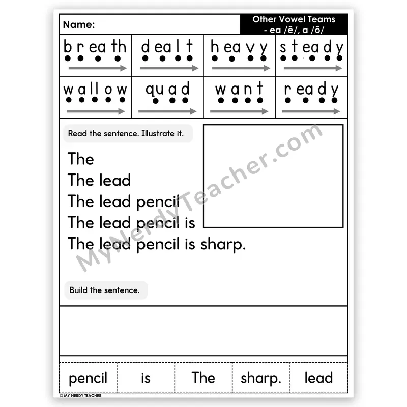 Vowel Teams EA and A (Short Sounds) Sentence Pyramid — Decodable Fluency Worksheet (Set 4)