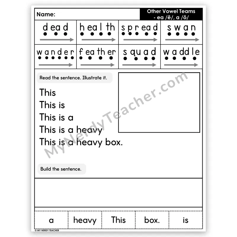 Vowel Teams EA and A (Short Sounds) Sentence Pyramid — Decodable Fluency Worksheet (Set 3)