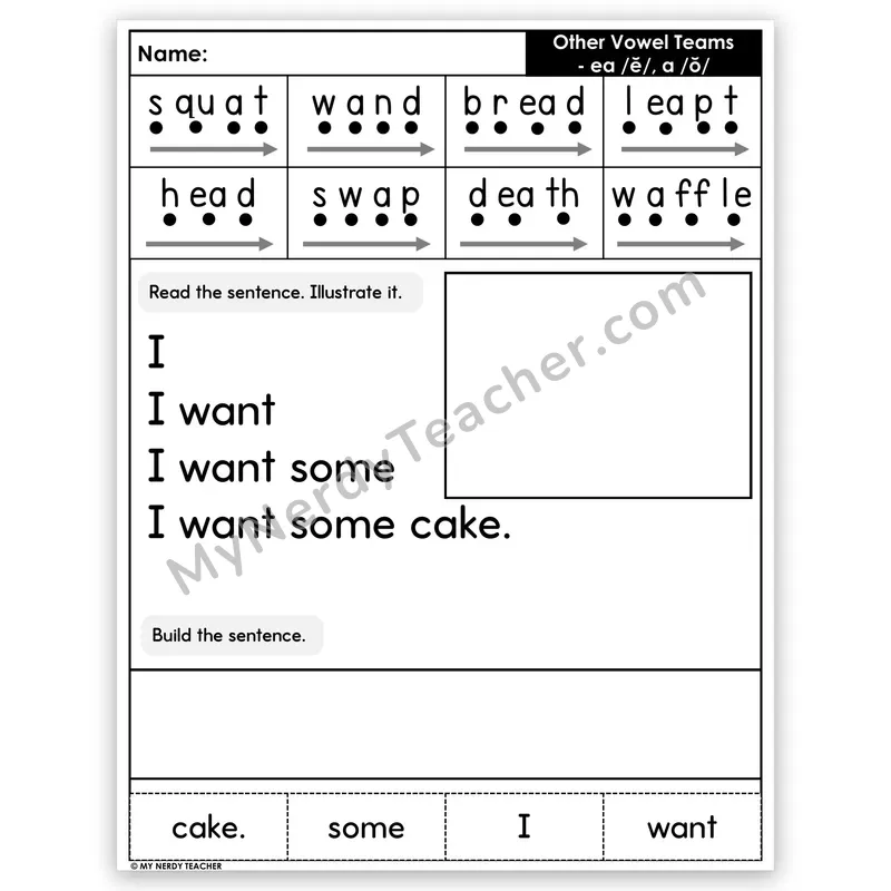Vowel Teams EA and A (Short Sounds) Sentence Pyramid — Decodable Fluency Worksheet (Set 2)