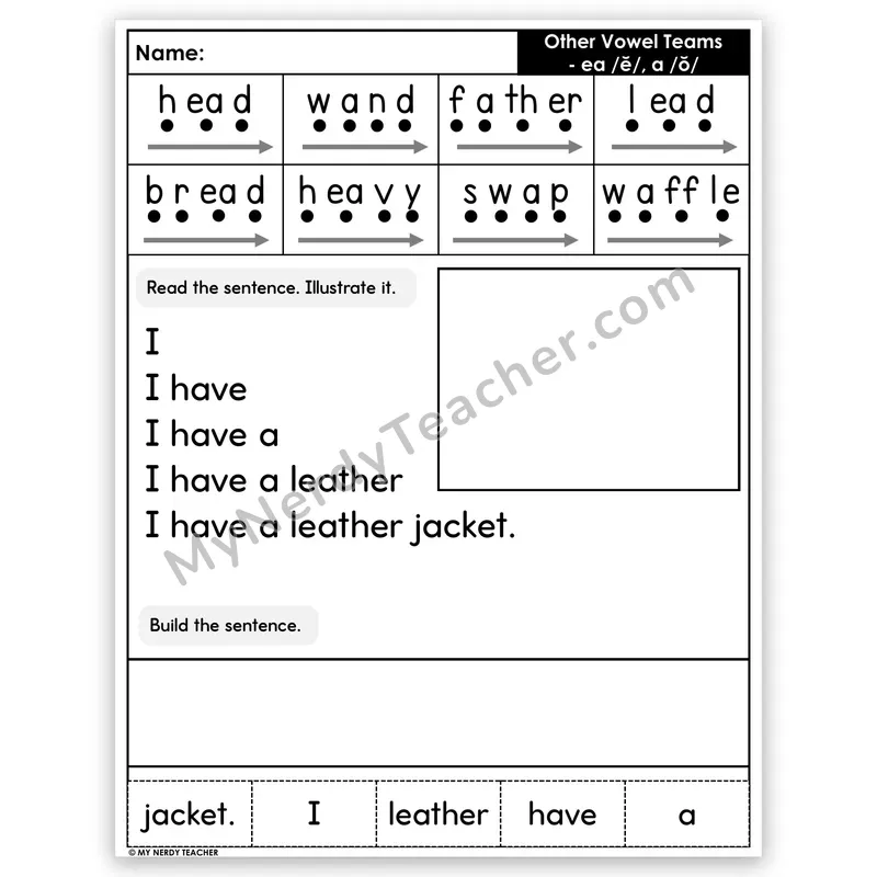Vowel Teams EA and A (Short Sounds) Sentence Pyramid — Decodable Fluency Worksheet (Set 5)