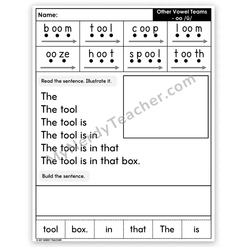 Vowel Team OO (Long) Sentence Pyramid — Decodable Fluency Worksheet (Set 1)