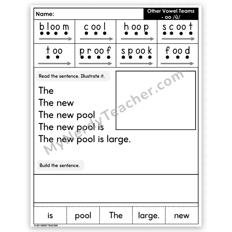 Vowel Team OO (Long) Sentence Pyramid — Decodable Fluency Worksheet (Set 3)