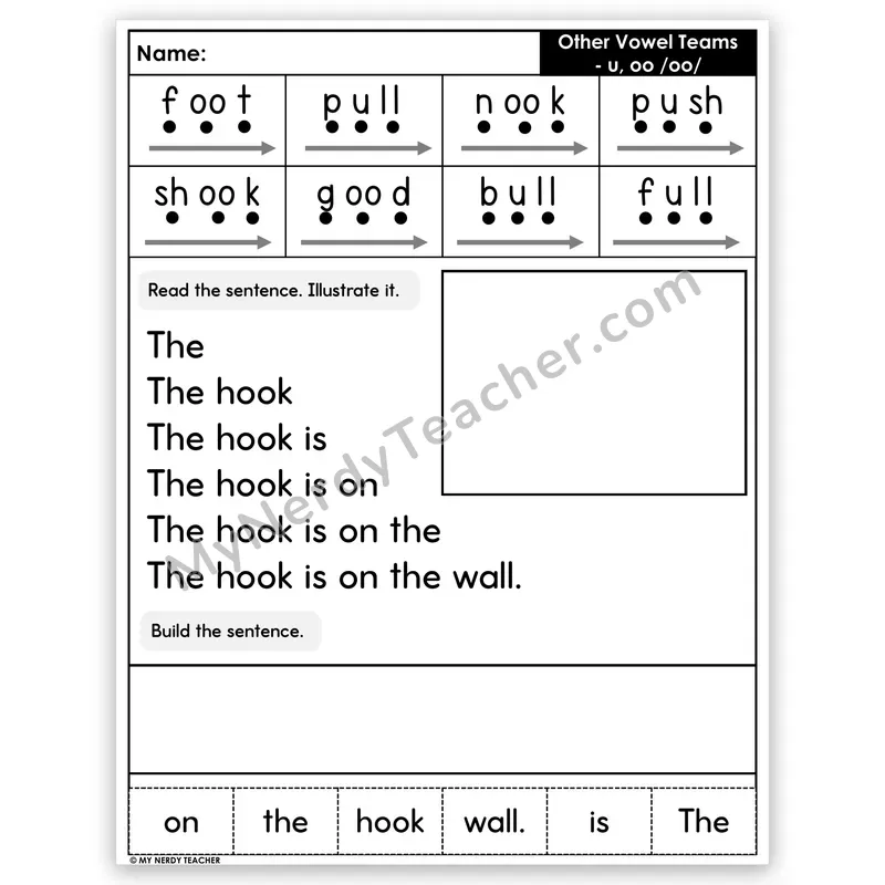 Vowel Teams U and OO (Short oo) Sentence Pyramid — Decodable Fluency Worksheet (Set 5)