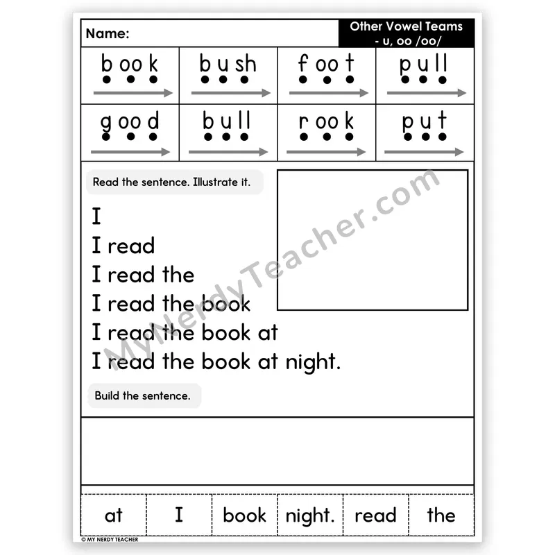 Vowel Teams U and OO (Short oo) Sentence Pyramid — Decodable Fluency Worksheet (Set 1)
