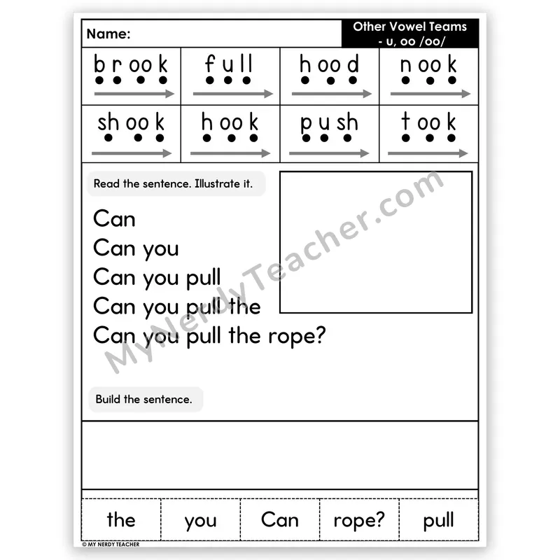 Vowel Teams U and OO (Short oo) Sentence Pyramid — Decodable Fluency Worksheet (Set 2)