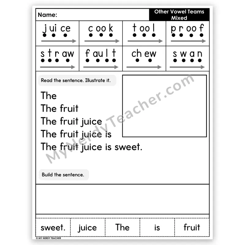 Mixed Other Vowel Teams Sentence Pyramid — Decodable Fluency Worksheet (Set 3)