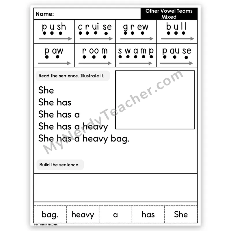 Mixed Other Vowel Teams Sentence Pyramid — Decodable Fluency Worksheet (Set 5)