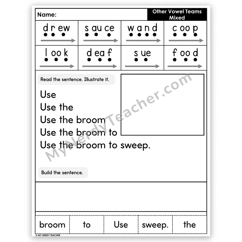 Mixed Other Vowel Teams Sentence Pyramid — Decodable Fluency Worksheet (Set 2)