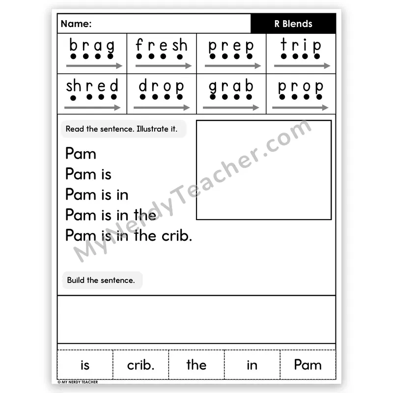 R-Blends Sentence Pyramid — Decodable Fluency Worksheet (Set 2)