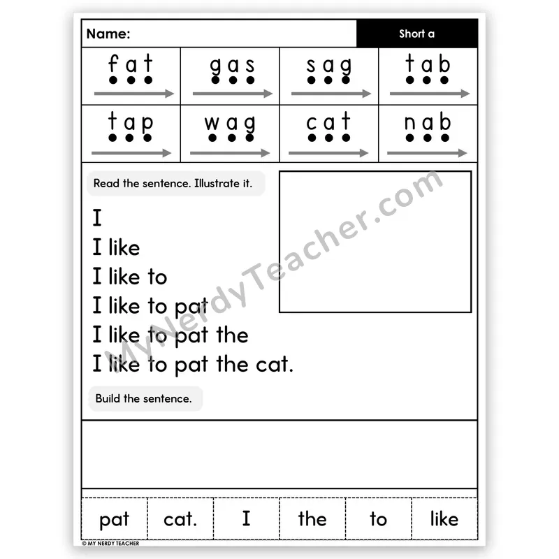 Short A CVC Sentence Pyramid — Decodable Fluency Worksheet (Set 2)