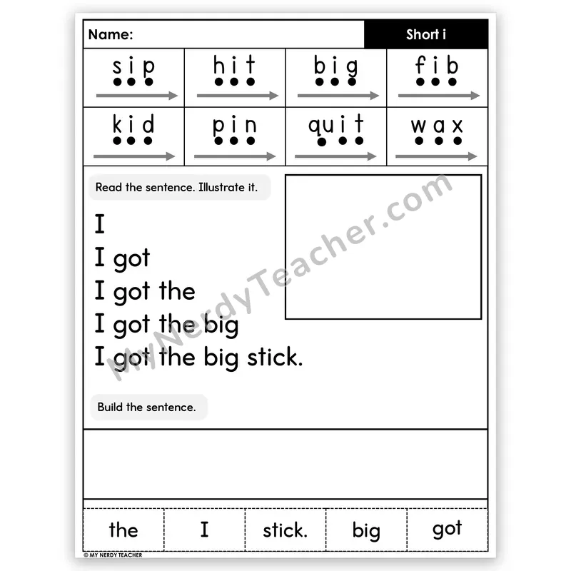 Short I CVC Sentence Pyramid — Decodable Fluency Worksheet (Set 3)