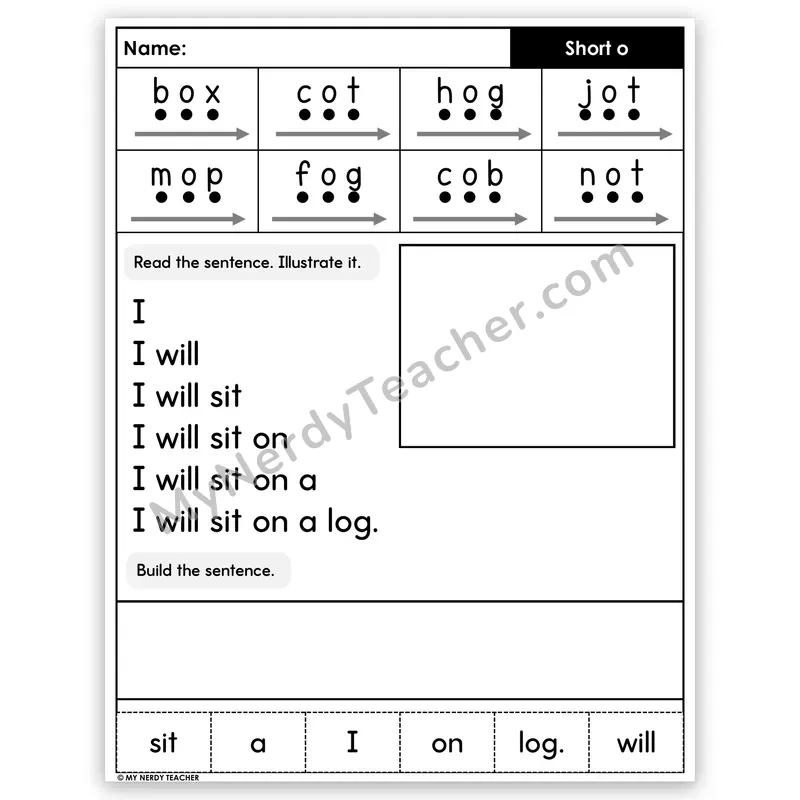 Short O CVC Sentence Pyramid — Decodable Fluency Worksheet (Set 4)