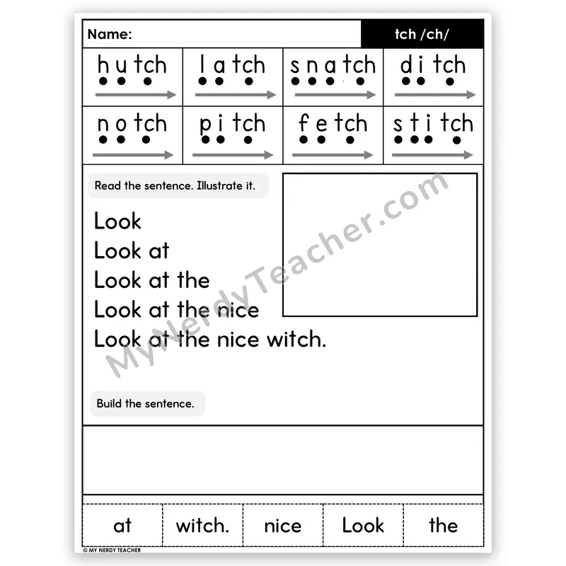 TCH Trigraph Sentence Pyramid — Decodable Fluency Worksheet (Set 5)