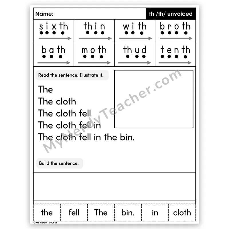 Unvoiced TH Digraph Sentence Pyramid — Decodable Fluency Worksheet (Set 3)