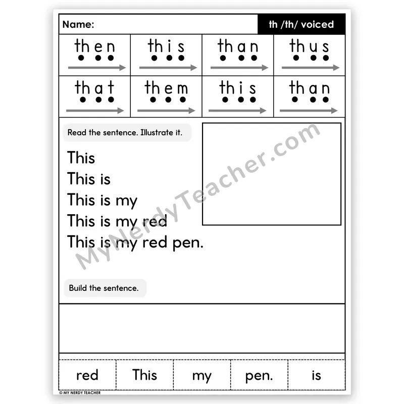 Voiced TH Digraph Sentence Pyramid — Decodable Fluency Worksheet (Set 3)