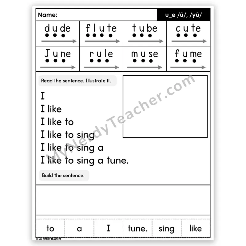 Silent E u_e (Long U) Sentence Pyramid — Decodable Fluency Worksheet (Set 4)