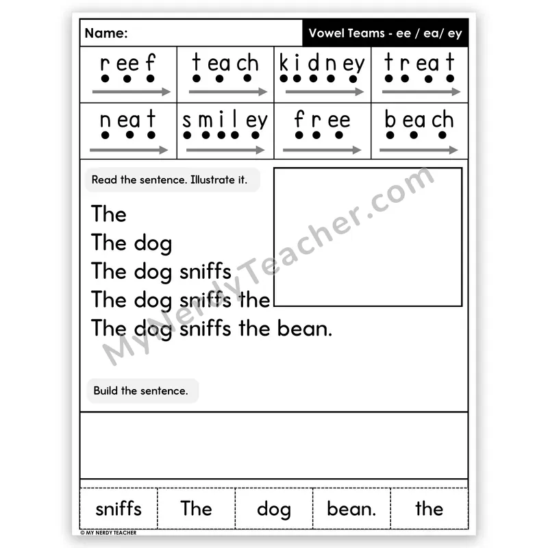 Vowel Teams EE, EA, EY (Long E) Sentence Pyramid — Decodable Fluency Worksheet (Set 5)