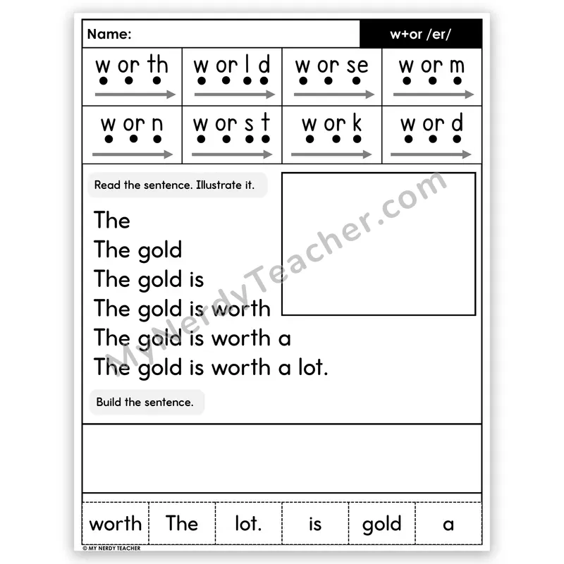 R-Controlled W+OR (/er/) Sentence Pyramid — Decodable Fluency Worksheet (Set 5)